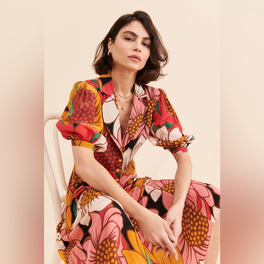 Farm Rio Floral Drop-waist midi dress
